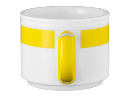 Weiße Tasse mit gelber Streifen