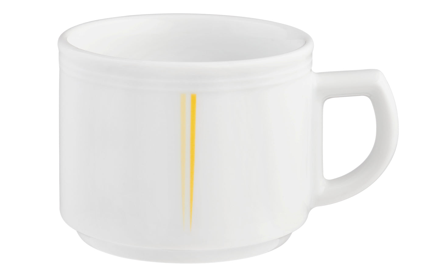 Weiße Kaffeetasse mit gelben Streifen