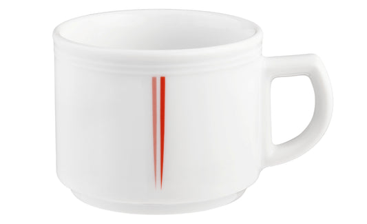Weiße Kaffeetasse mit rotem Streifen