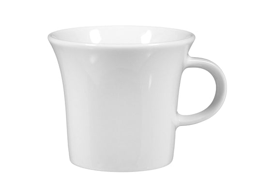 Weiße Kaffeetasse auf weißem Hintergrund