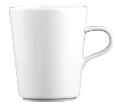 Weiße Tasse aus Porzellan, leer.