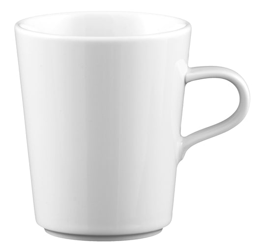 Weiße Tasse aus Porzellan, leer.