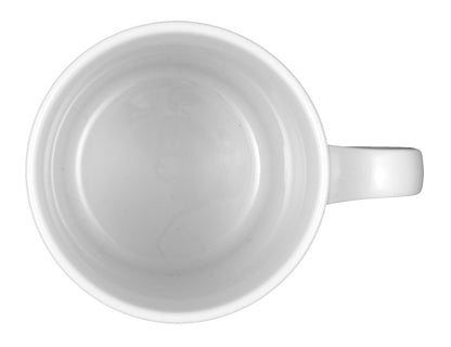 Weiße Tasse aus Porzellan, leer.