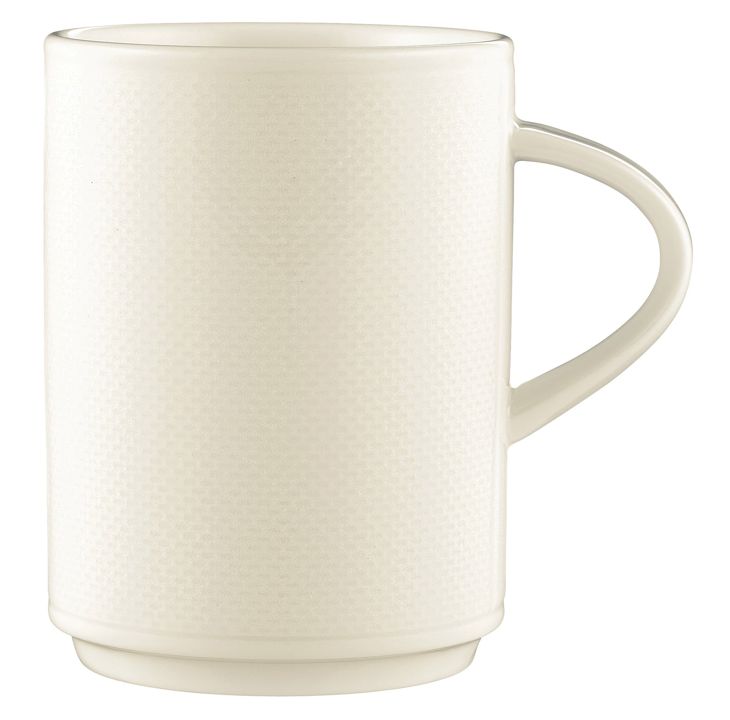 Weiße Porzellantasse, schlichtes Design.
