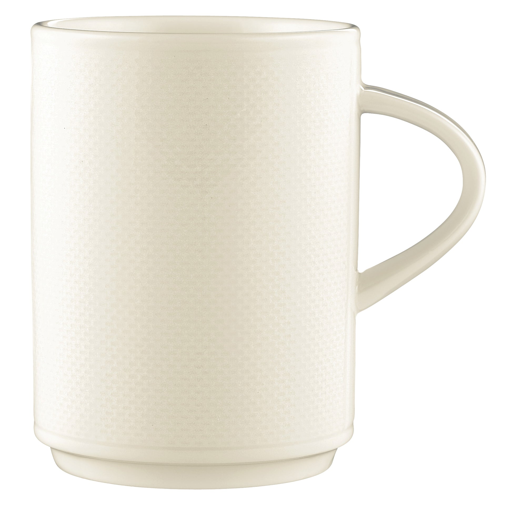 Weiße Porzellantasse, schlichtes Design.