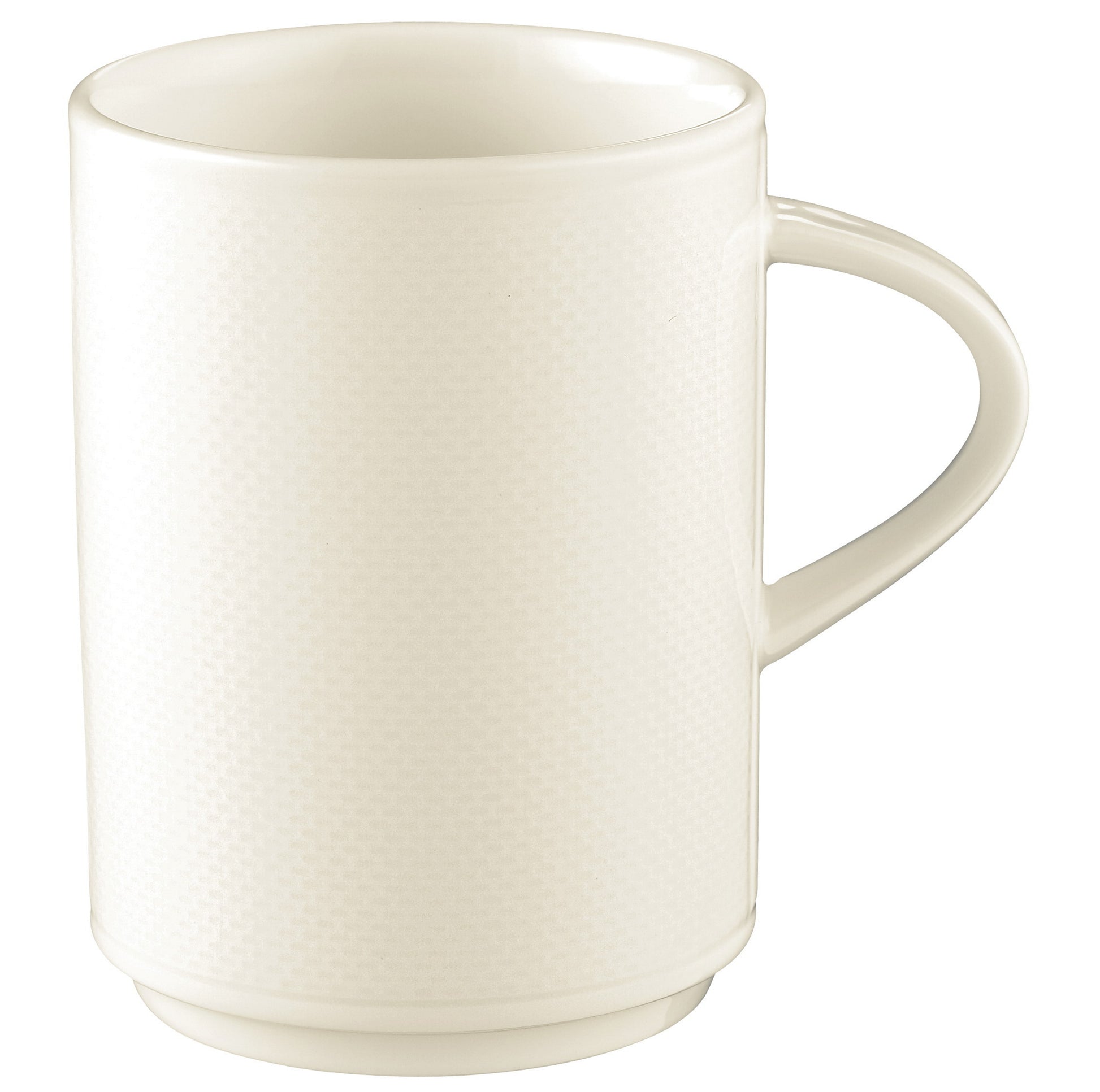 Weiße Porzellantasse, schlichtes Design.