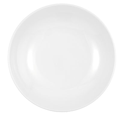 Weiße Porzellanschale, schlicht, leer.