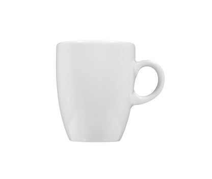 Weiße Kaffeetasse auf weißem Hintergrund