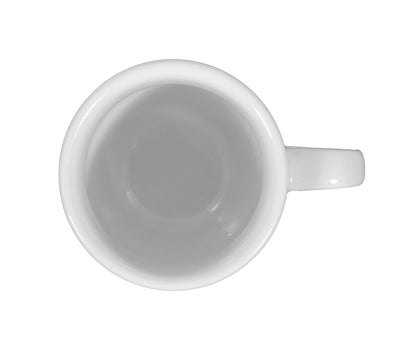 Weiße Kaffeetasse auf weißem Hintergrund