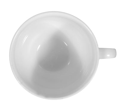 Weiße Kaffeetasse auf weißem Hintergrund