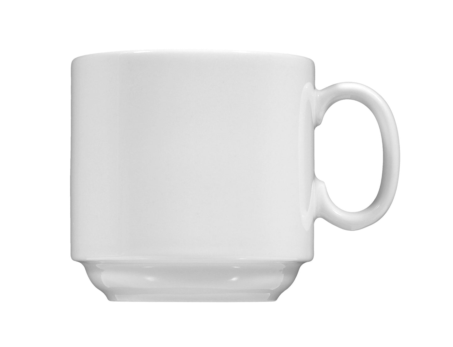 Weiße Tasse, schlichtes Gastronomiegeschirr.