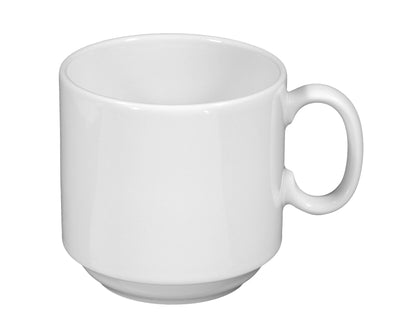 Weiße Tasse, schlichtes Gastronomiegeschirr.
