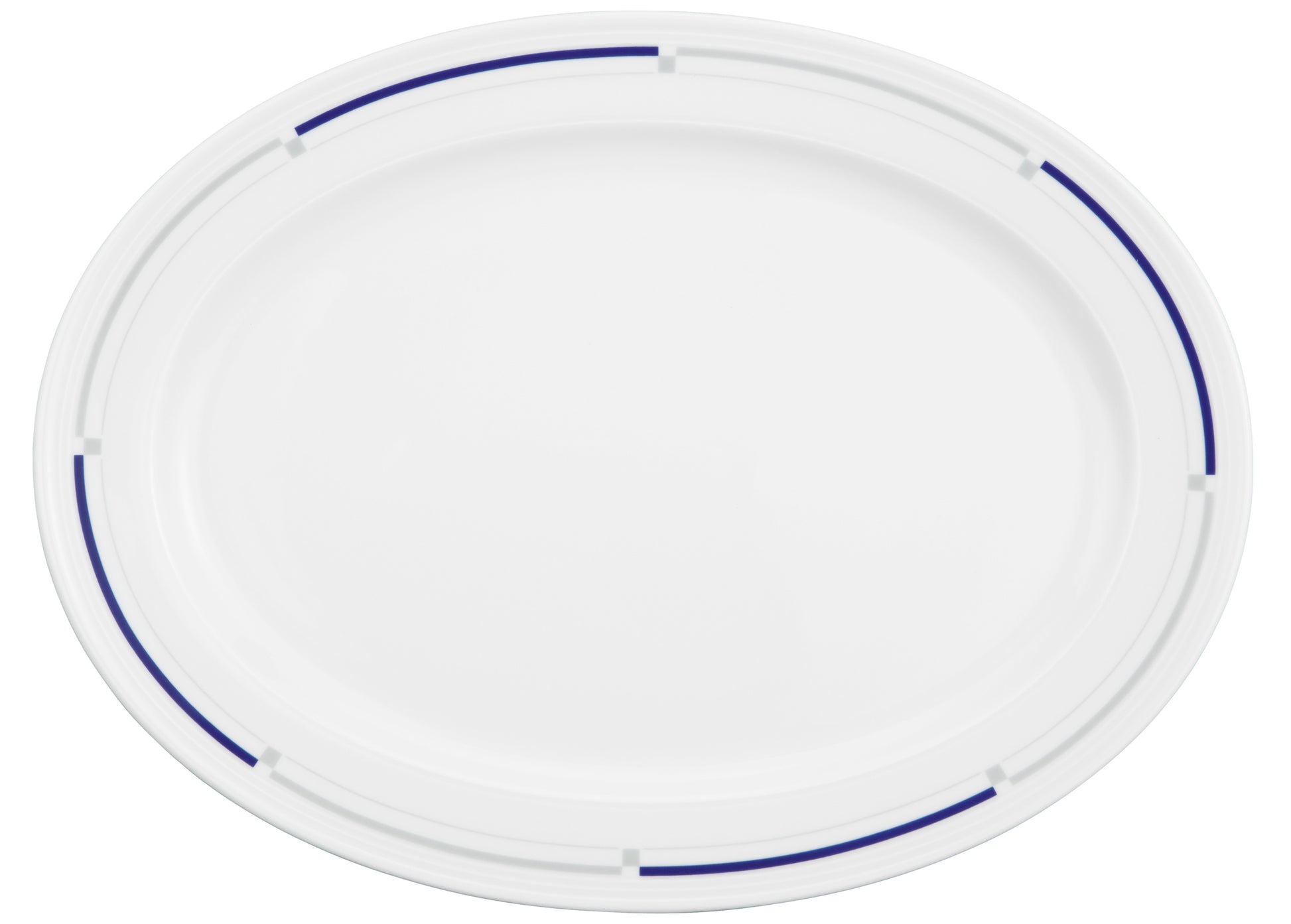 Ovaler Teller mit blauen Linien