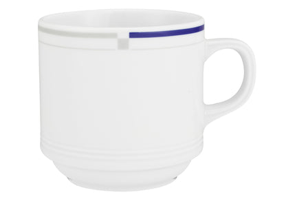 Weiße Kaffeetasse mit blauem Streifen