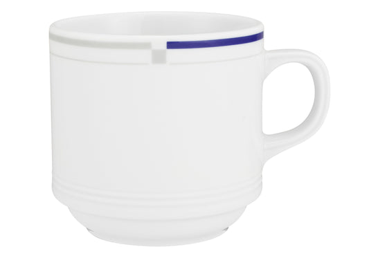 Weiße Kaffeetasse mit blauem Streifen