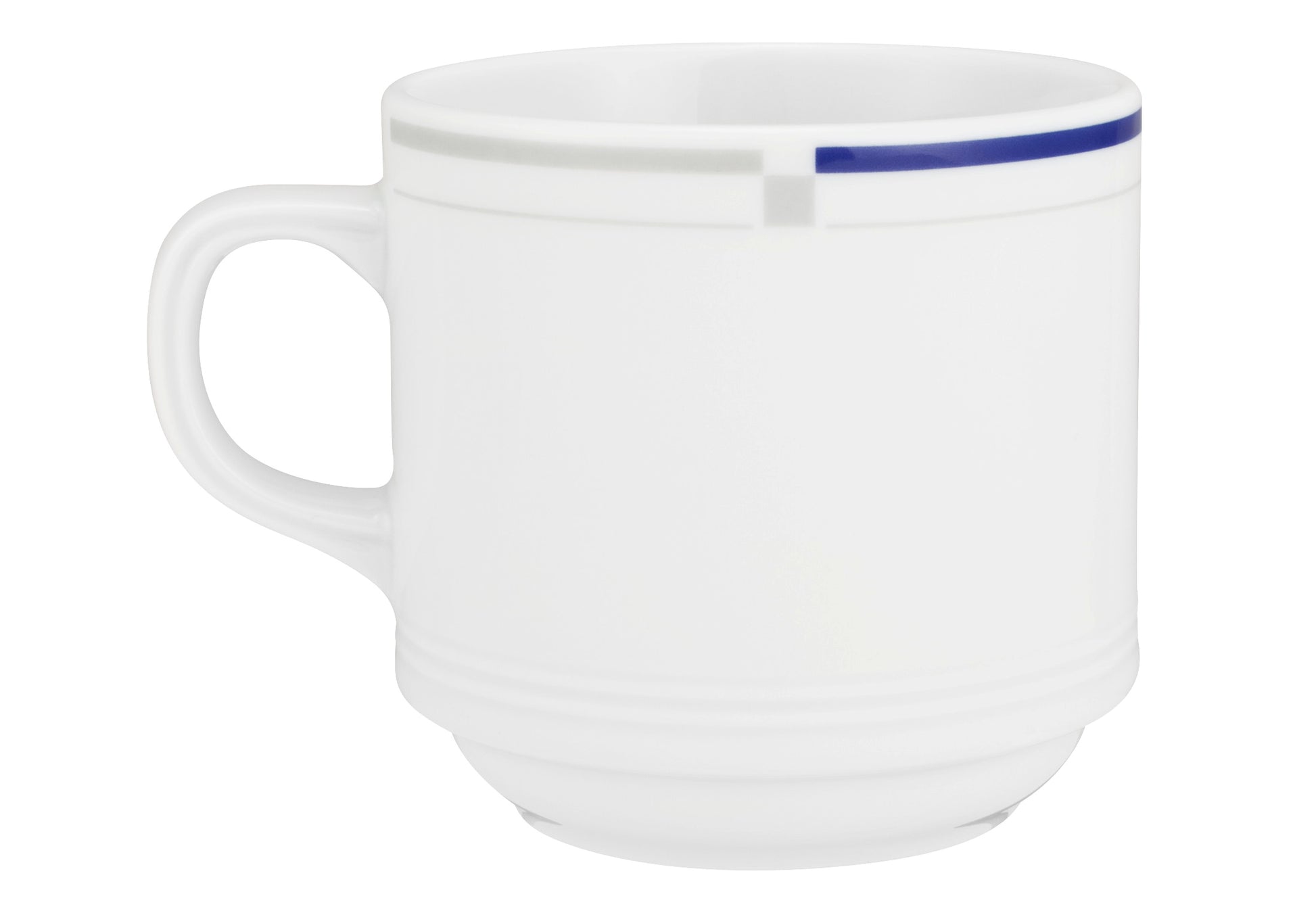 Weiße Kaffeetasse mit blauem Streifen
