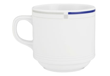 Weiße Kaffeetasse mit blauem Streifen