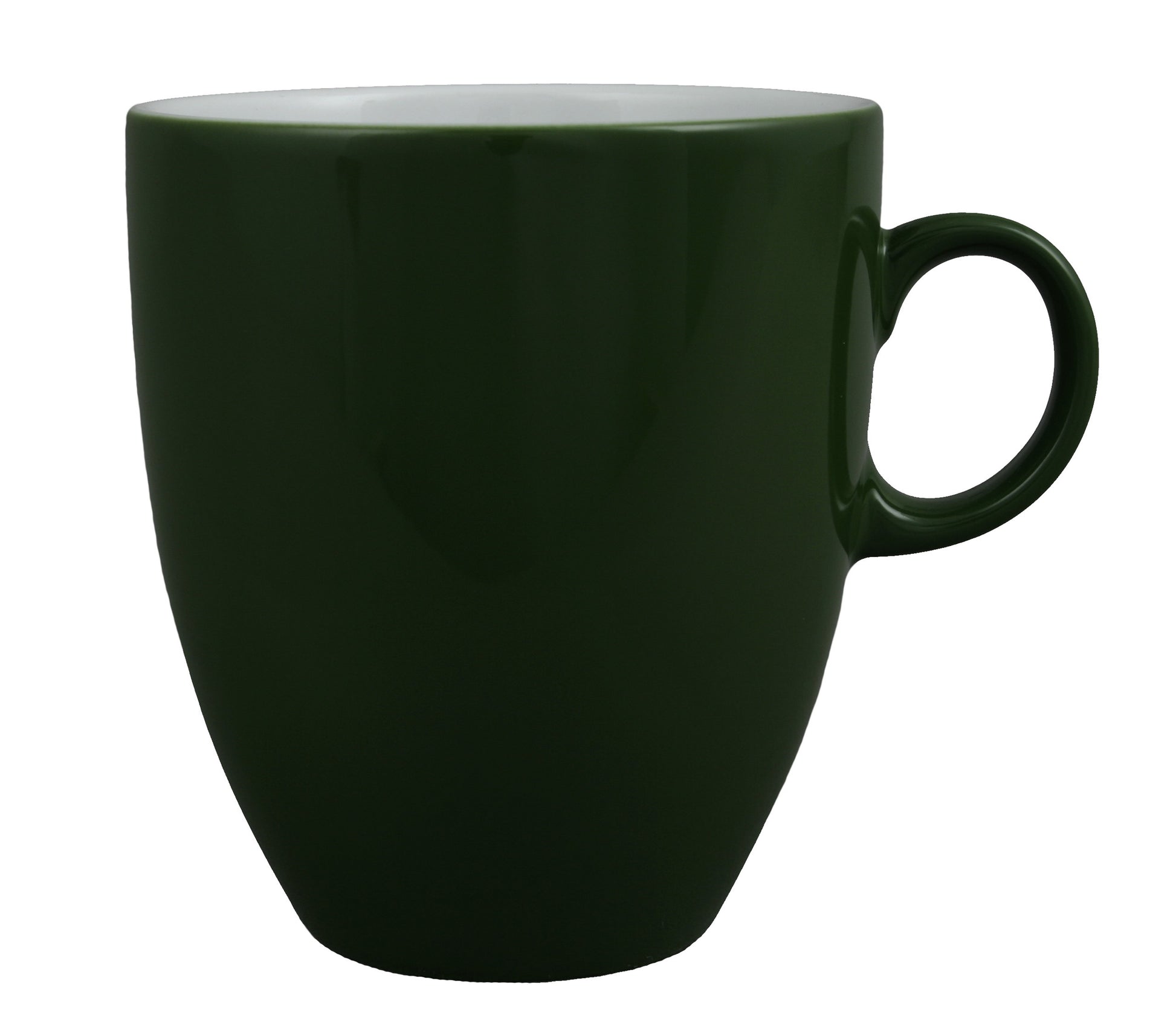 Dunkelgrüne Tasse, schlichtes Design.