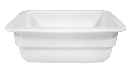 Weiße GN-Behälter aus Kunststoff.