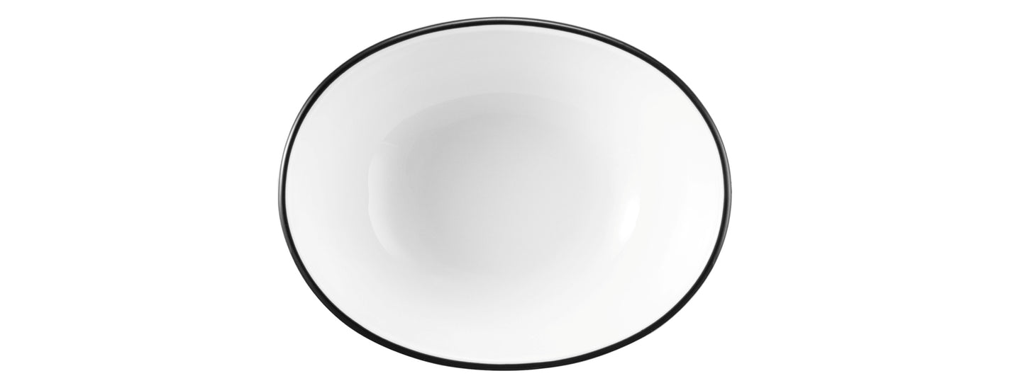 Weiße Schüssel mit schwarzem Rand
