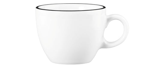 Weiße Tasse mit schwarzem Rand