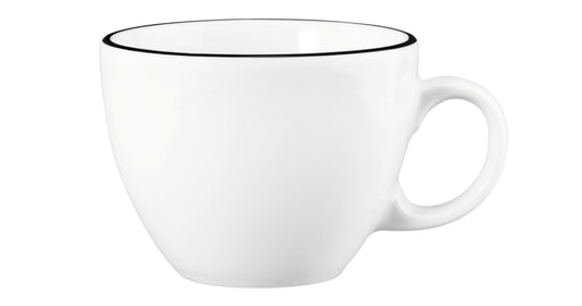 Weiße Tasse mit schwarzem Rand