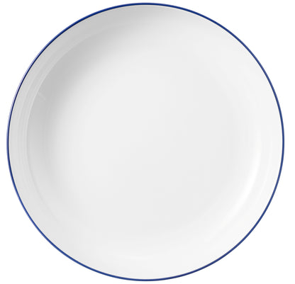 Weiße Schale mit blauem Rand.