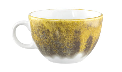 Gelbe Kaffeetasse aus Keramik.