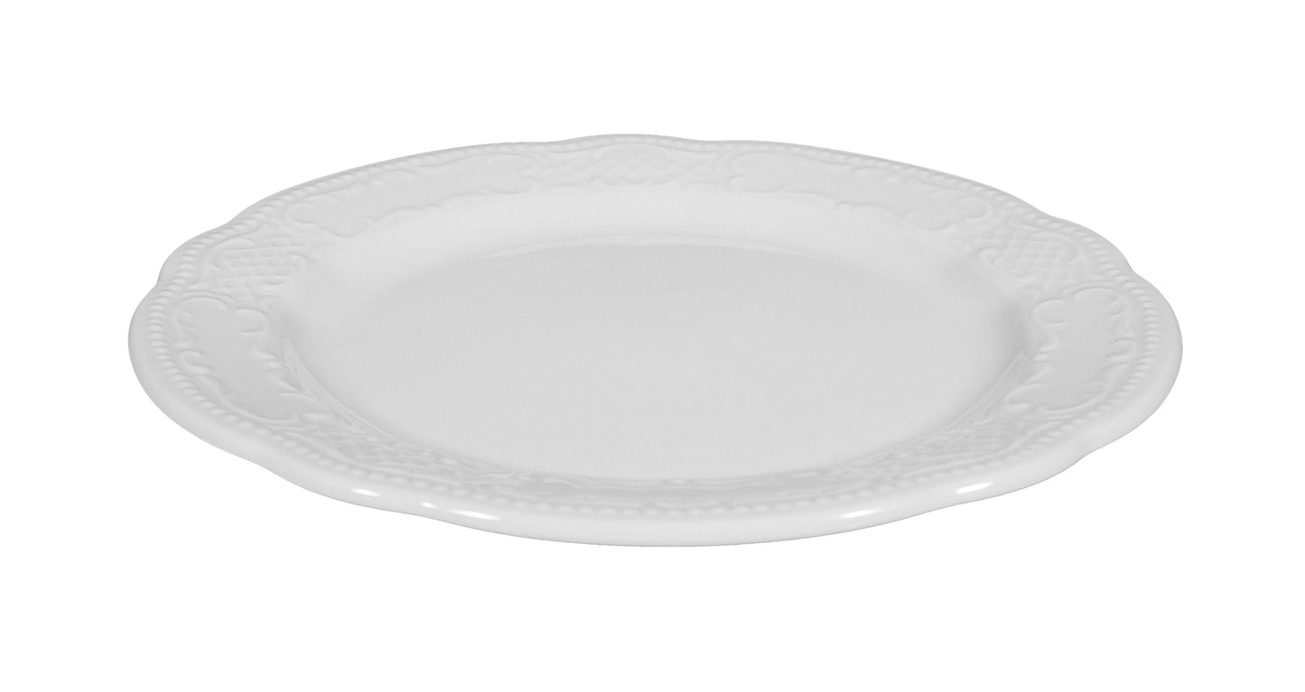 Weiße Speiseteller mit Ornamenten