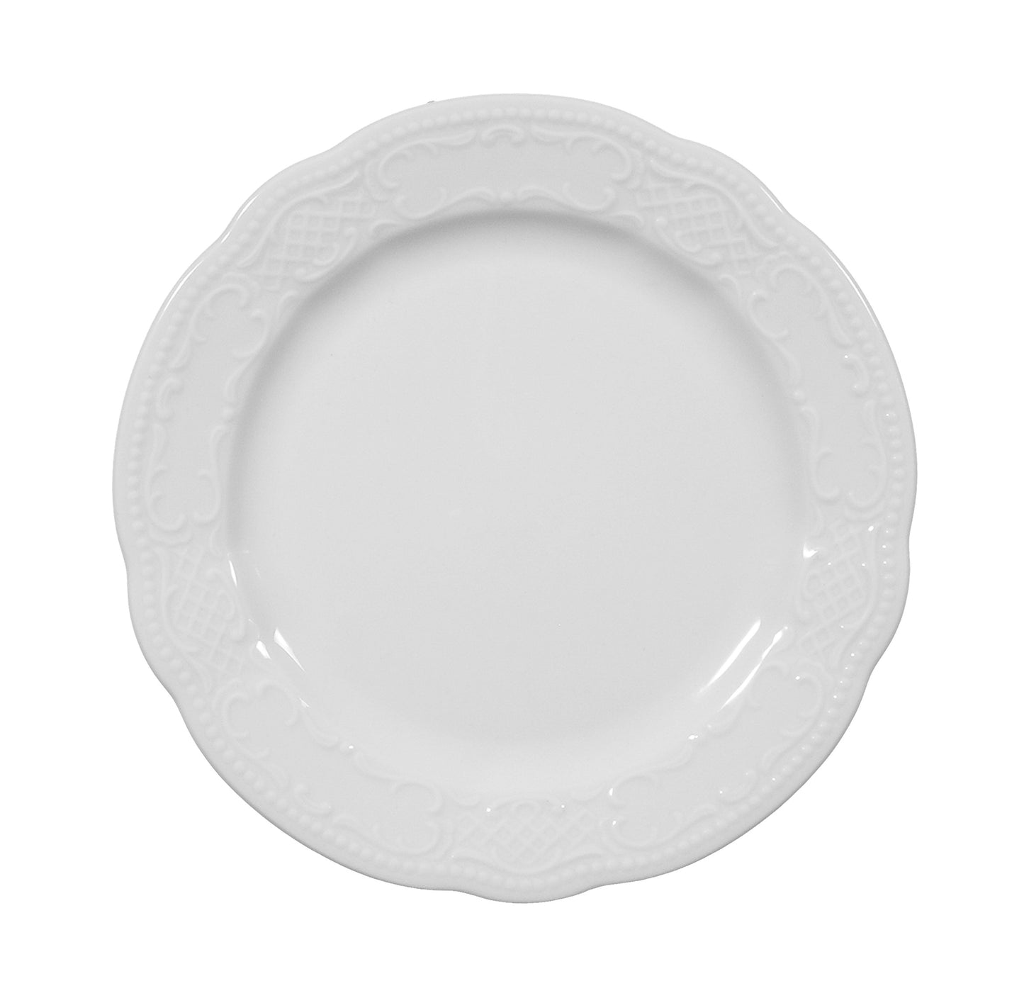 Weiße Speiseteller mit Ornamenten