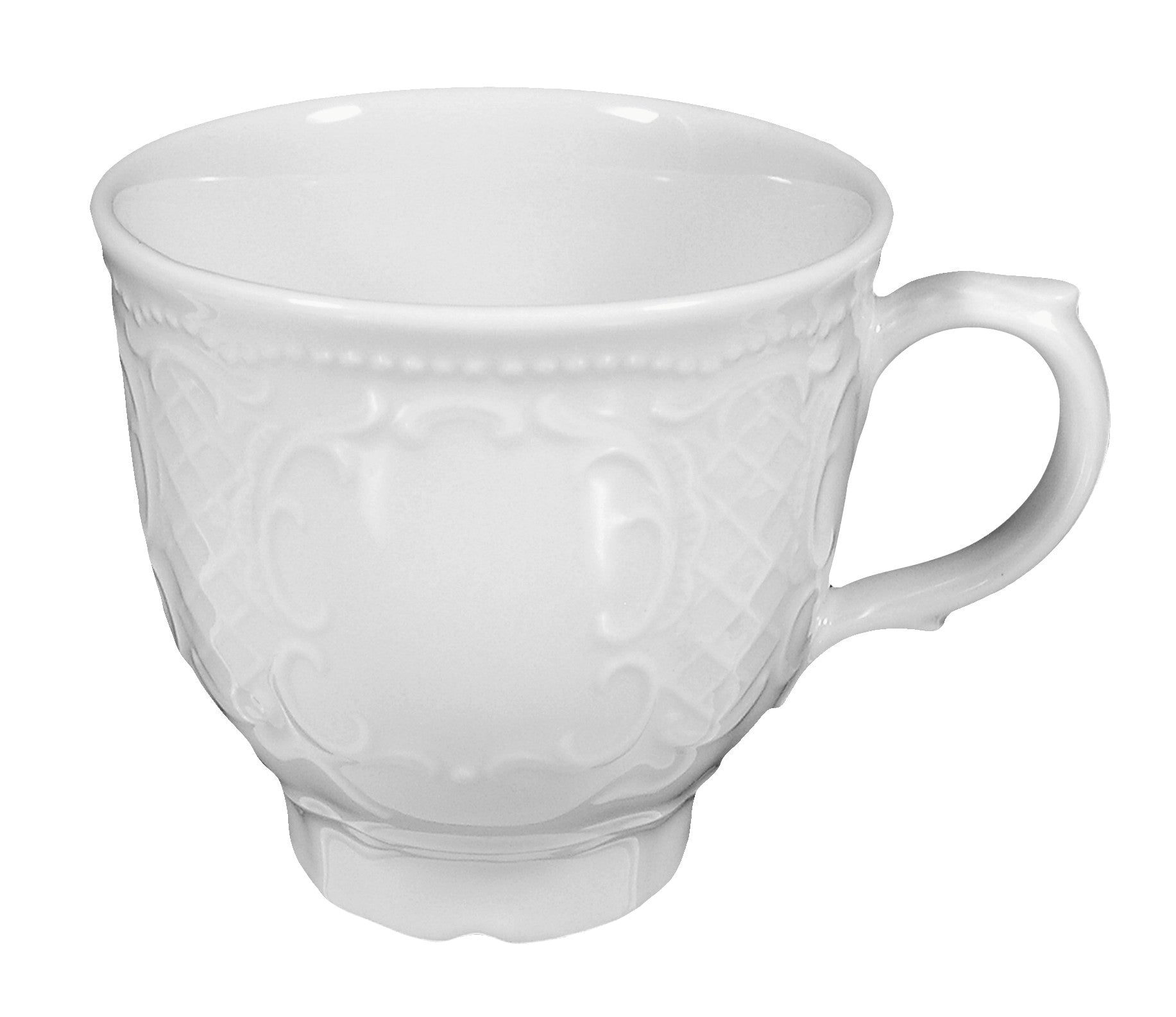 Weiße Porzellan-Tasse mit Ornamenten