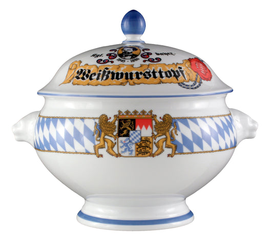 Bayerische Weißwurst-Suppenterrine mit Deckel