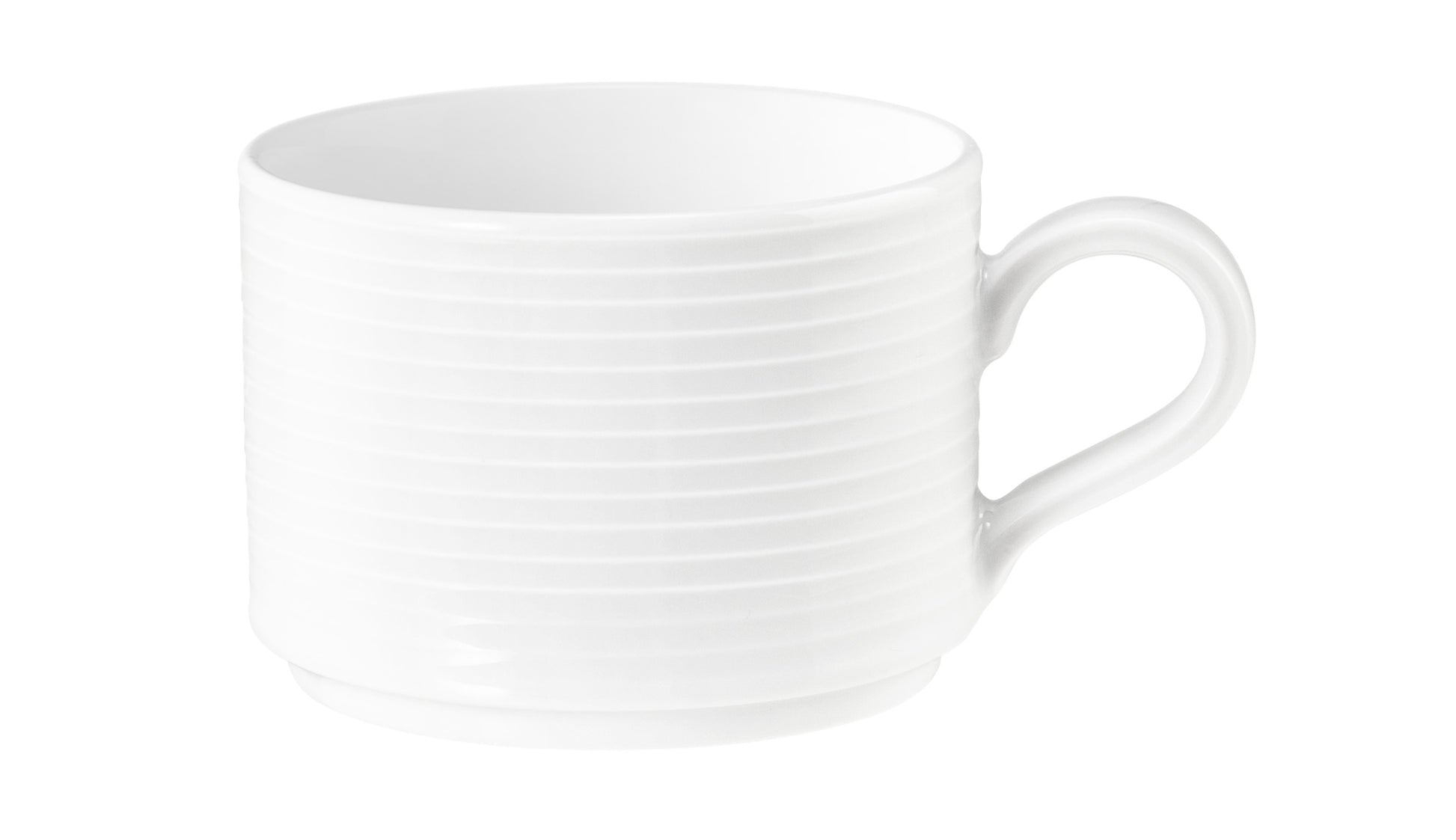 Weiße Kaffeetasse mit Rillenstruktur