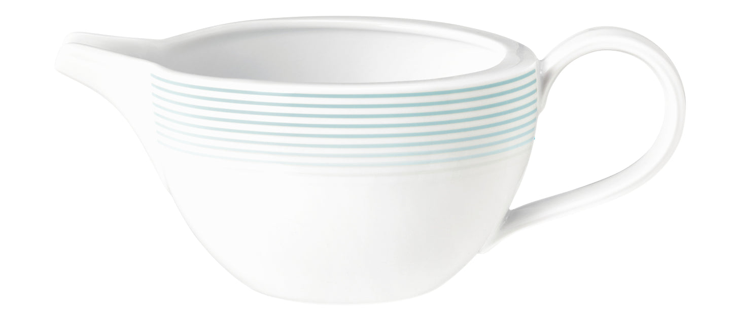 Weiße Kaffeekanne mit blauen Streifen