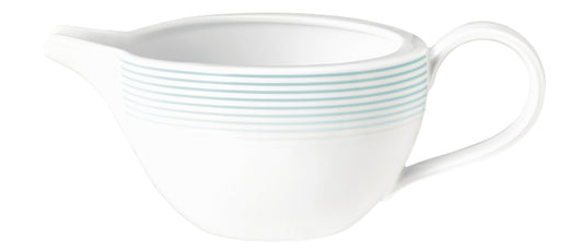 Weiße Kaffeekanne mit blauen Streifen