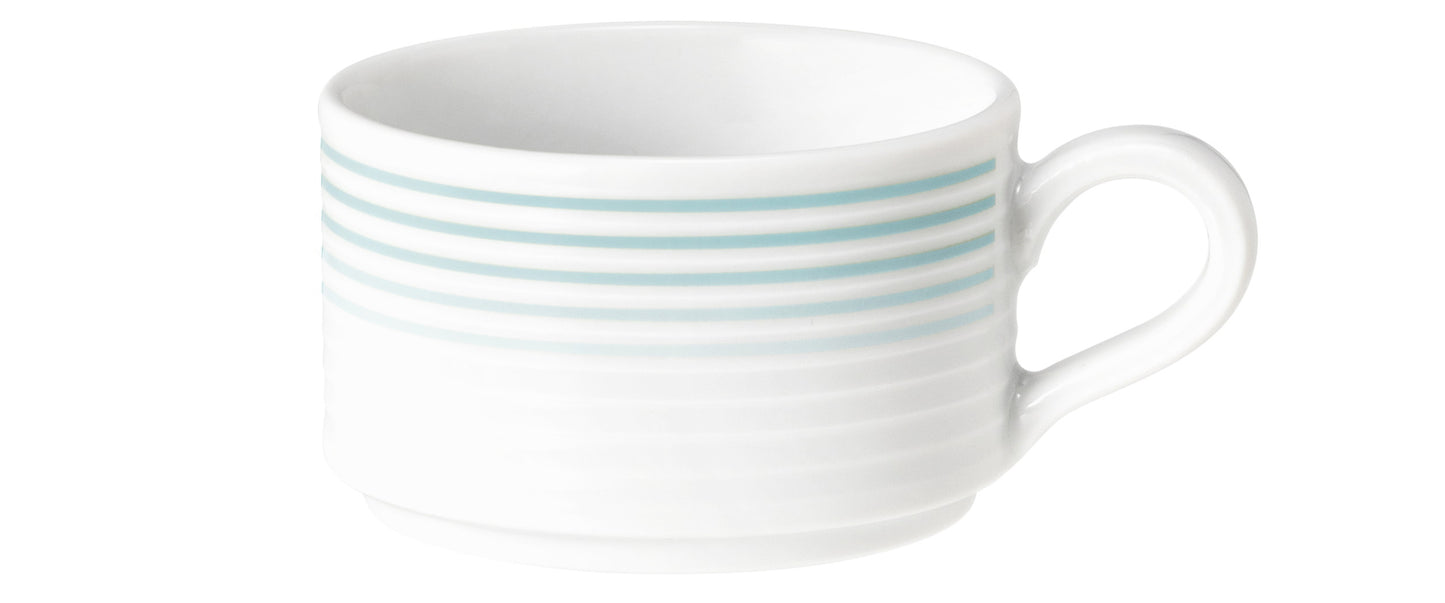 Weiße Kaffeetasse mit blauen Streifen