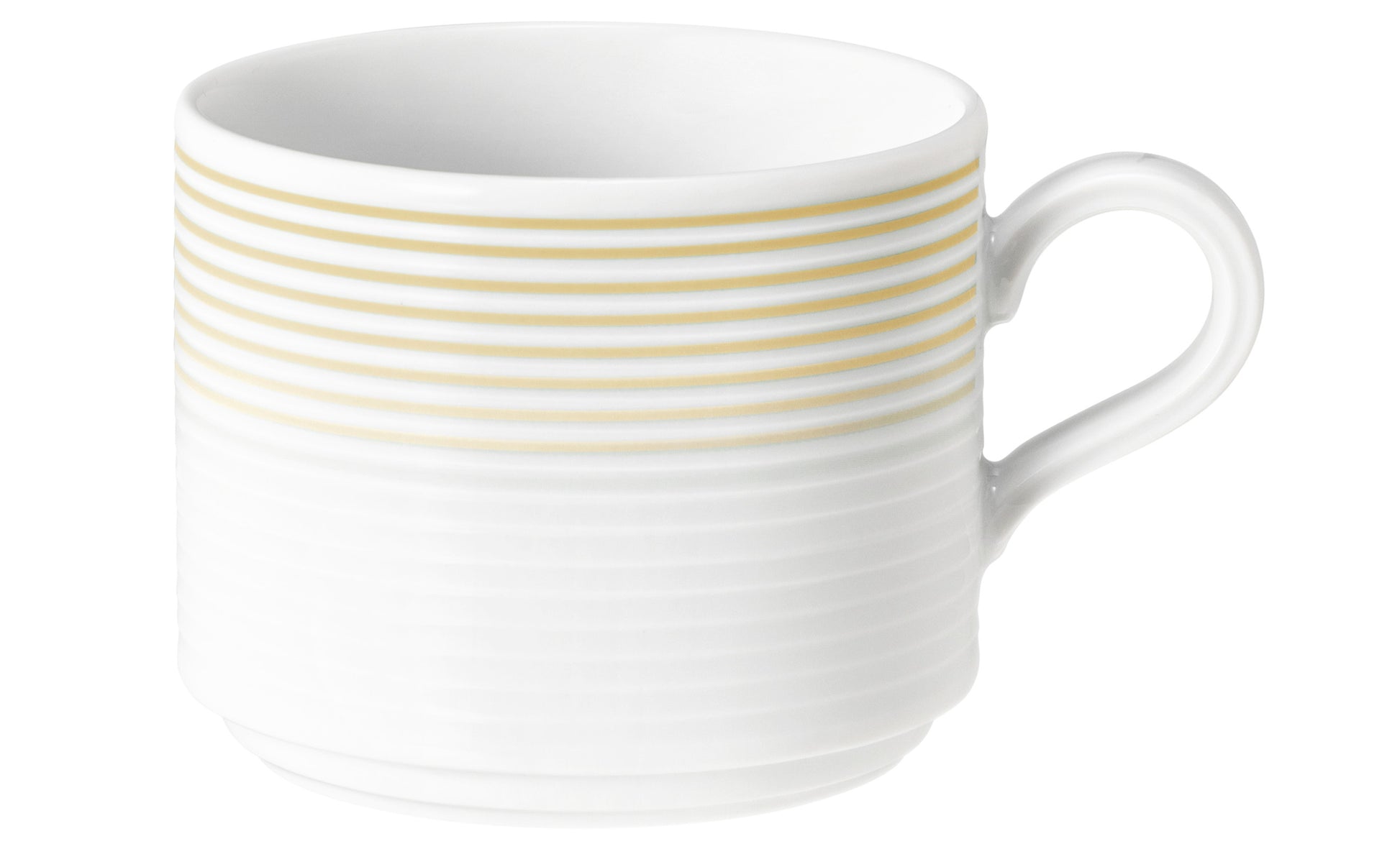 Weiße B2B-Gastronomie-Tasse mit goldenen Streifen