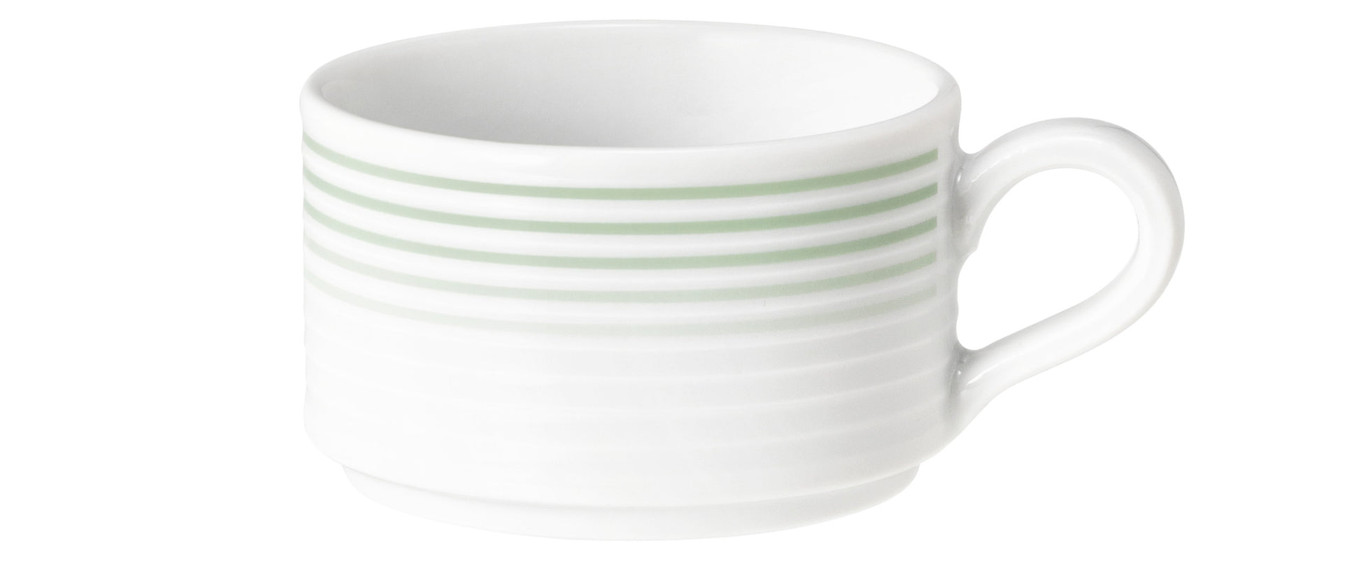 Weiße Kaffeetasse mit grünen Streifen