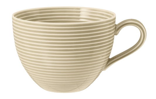 Beiger gestreifter Kaffeebecher, Keramik