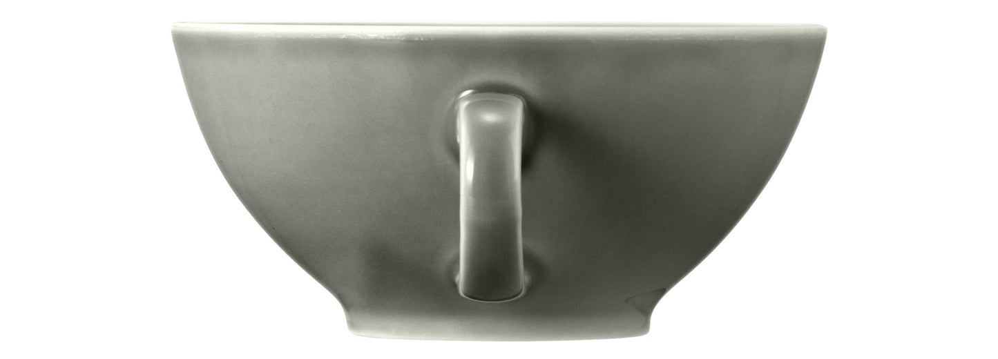 Graue Kaffeetasse auf weißem Hintergrund