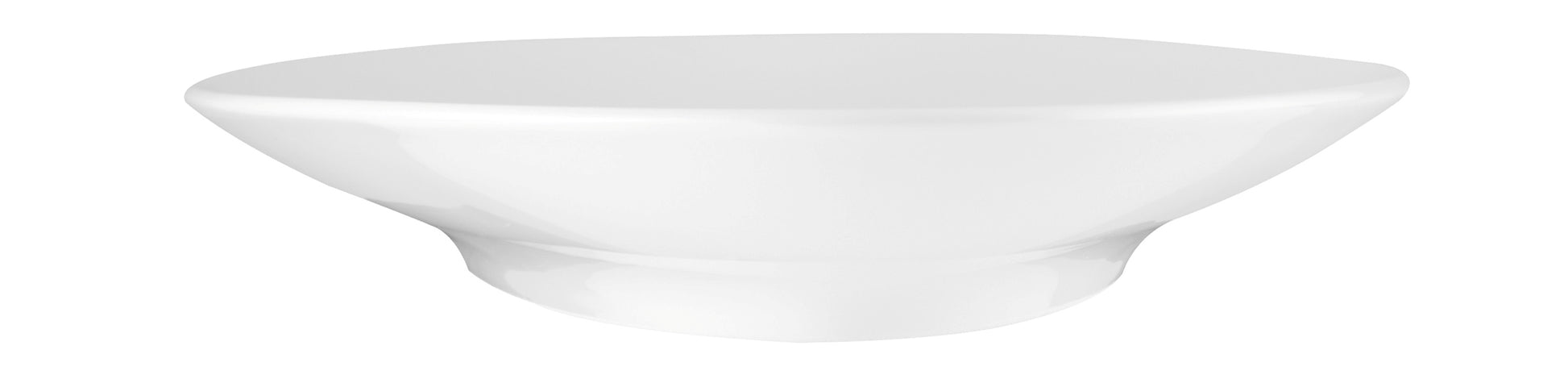 Leerer weißer Gastronomie-Teller, frontal.