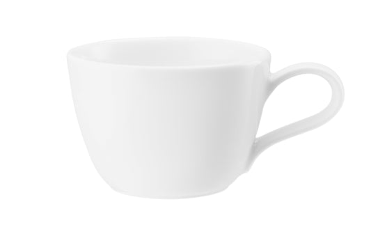 Weiße Kaffeetasse auf weißem Hintergrund