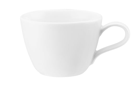 Weiße Kaffeetasse auf weißem Hintergrund