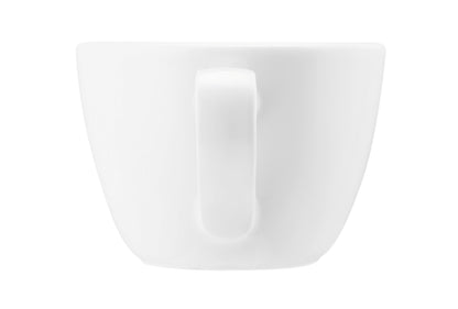 Weiße Kaffeetasse auf weißem Hintergrund
