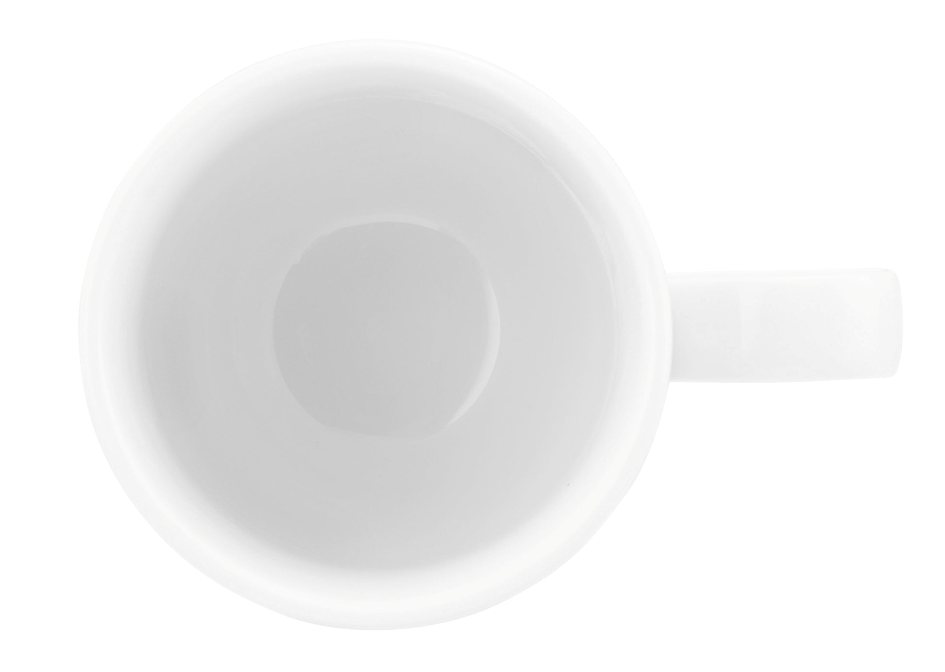 Weiße Kaffeetasse auf weißem Hintergrund.