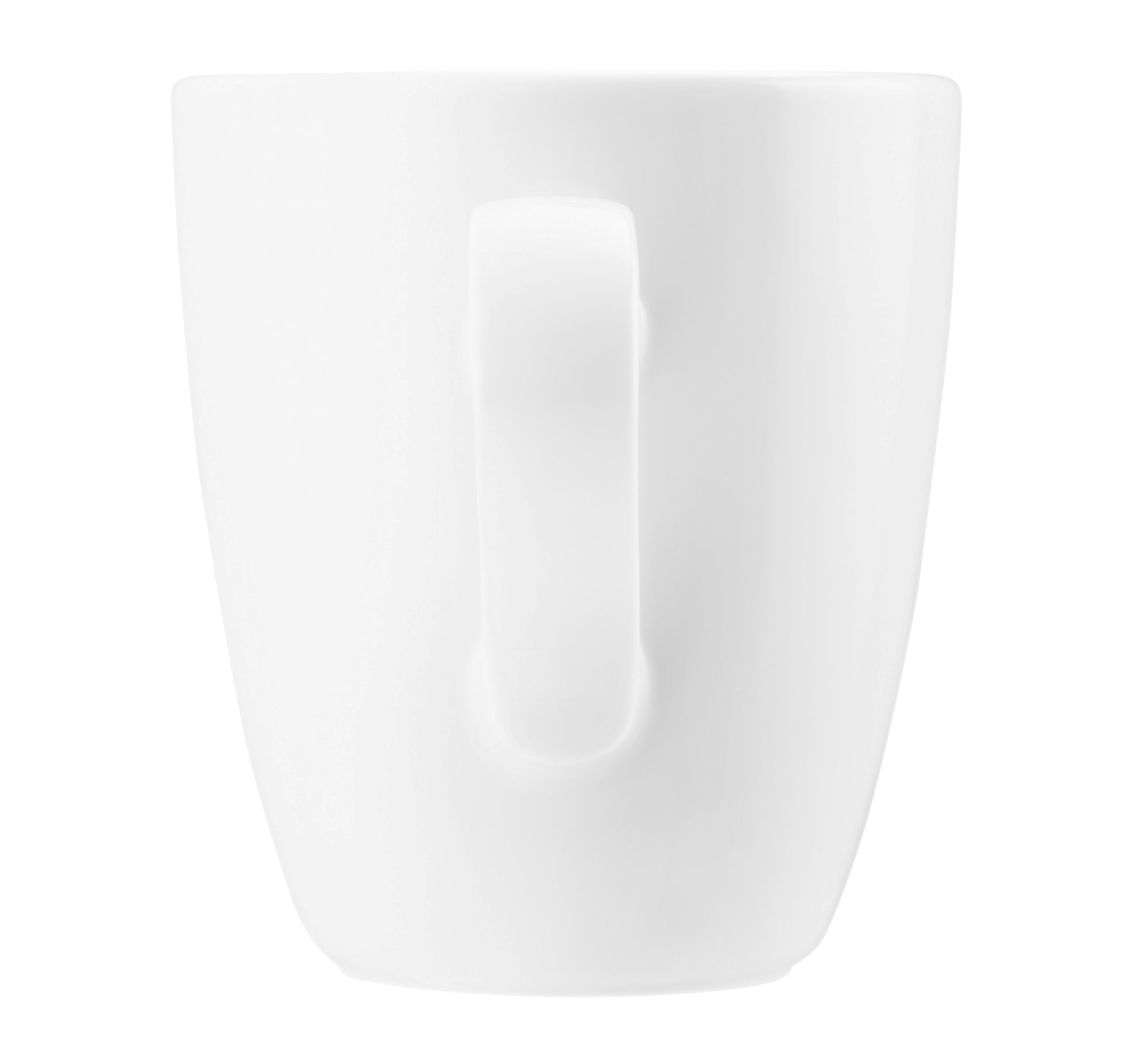 Weiße Kaffeetasse auf weißem Hintergrund.