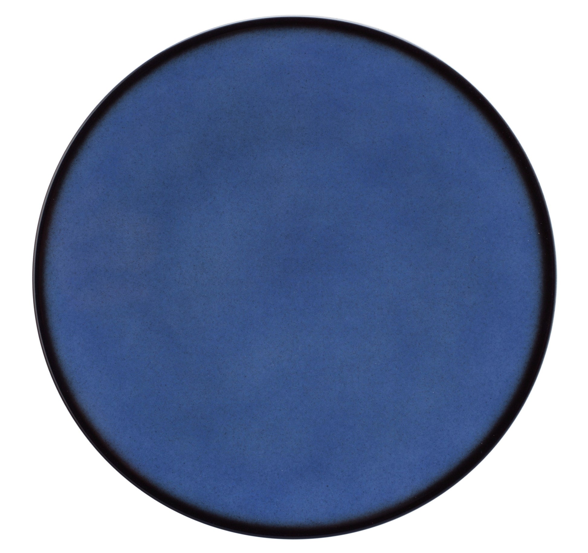 Blauer, leerer Teller von oben.