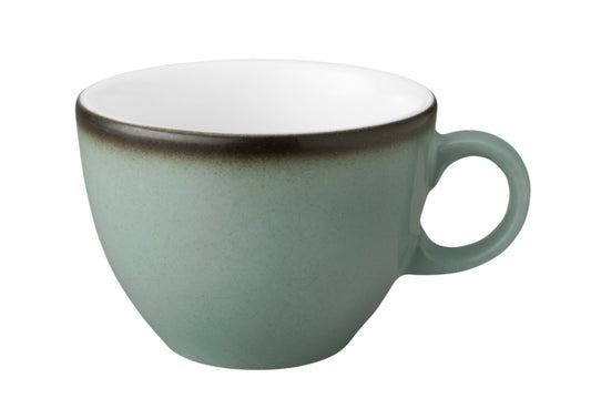 Grüne Kaffeetasse aus Keramik.