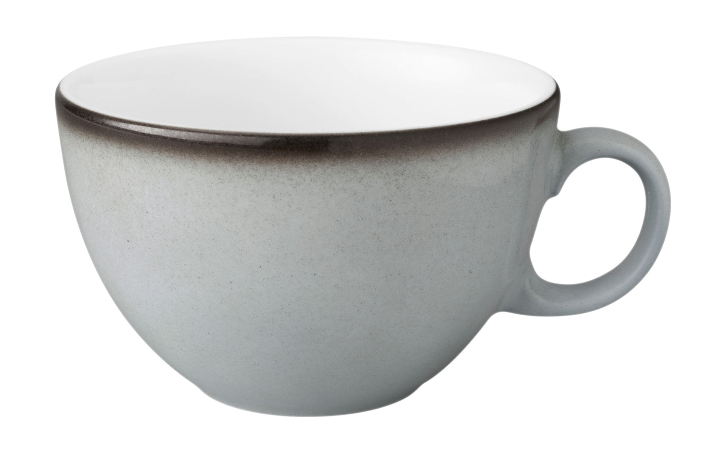 Graue Kaffeetasse mit weißem Innenraum