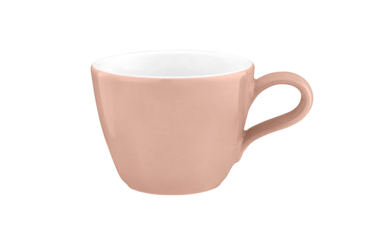 Rosa Kaffeetasse auf weißem Hintergrund.